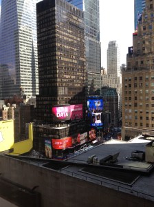 Times Square. You can almost see the pole where the little ball drops down on New Year's Eve.