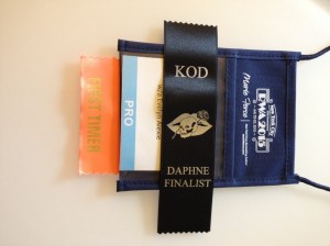 The ribbon for the Daphne contest was lovely. Couldn't figure out which way to wear it.